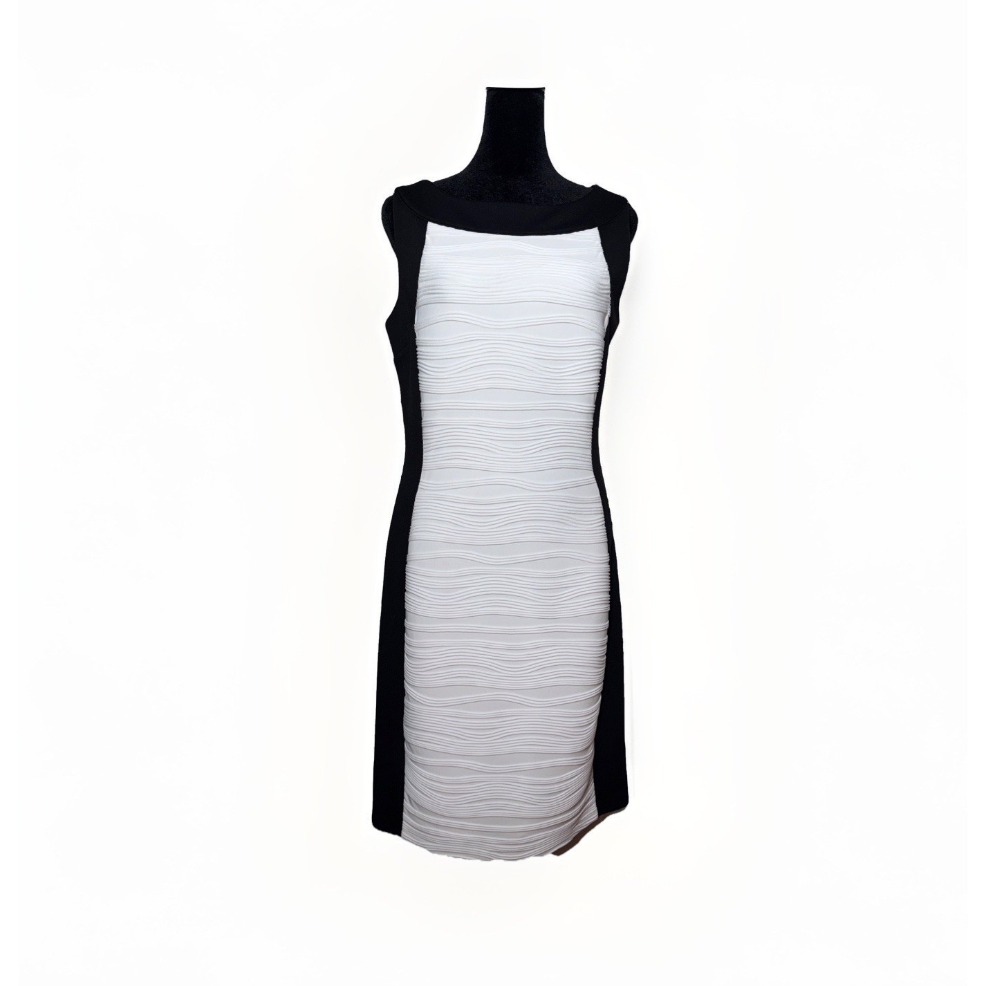Calvin Klein Ladies Textured Bodycon Sleeveless Sheath Dress Size 8 White Black